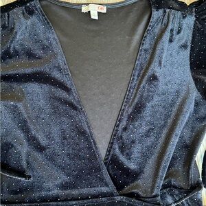 Black gold accented velvet dress.